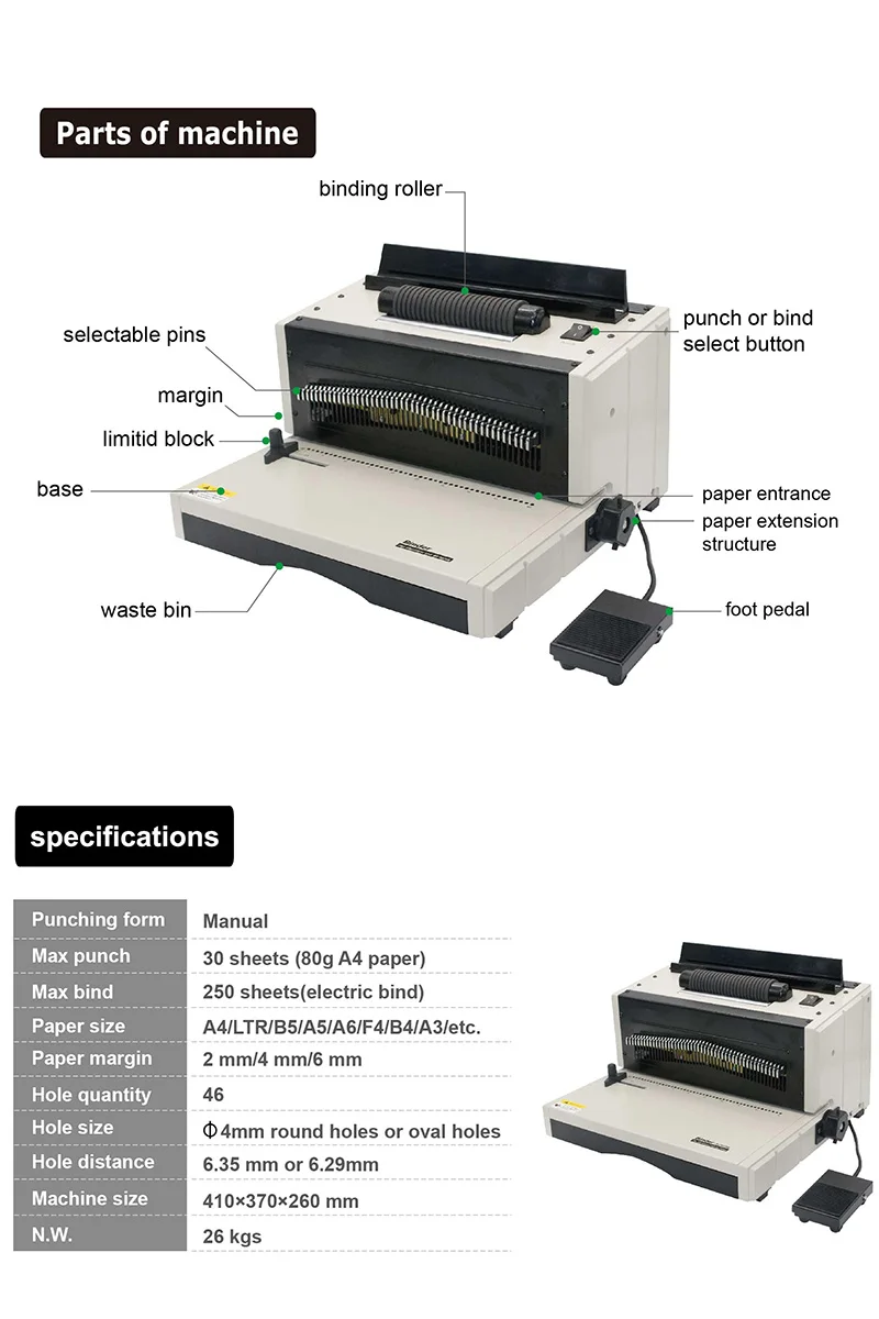 EC8706 electric punching and electric spiral coil binding machine