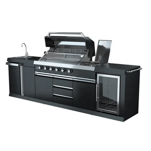 Уличный кухонный гриль для барбекю уличный из нержавеющей стали с черным порошковым покрытием