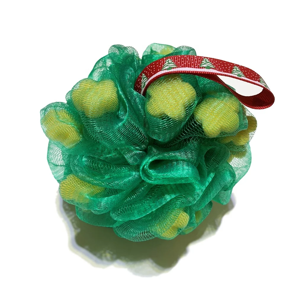 Bathroom Scrubber Body Loofah Bath Brush Exfoliating PE Mesh Bath Pouf With PU Sponge Eco-friendly Shower Sponges For Kids