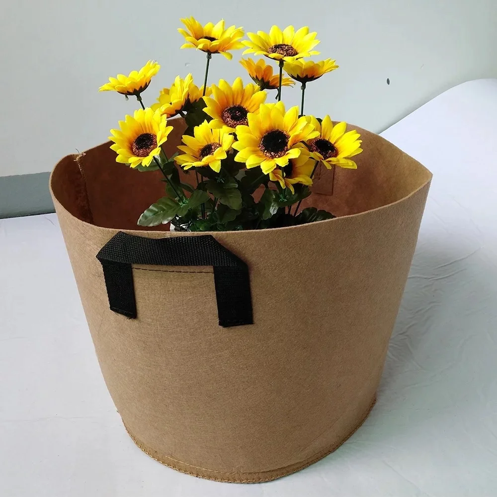 Manufacture Planting Gallon Nutrition Tree Fabric Non Woven Brown Bags With Strap Seedling Bags Colored