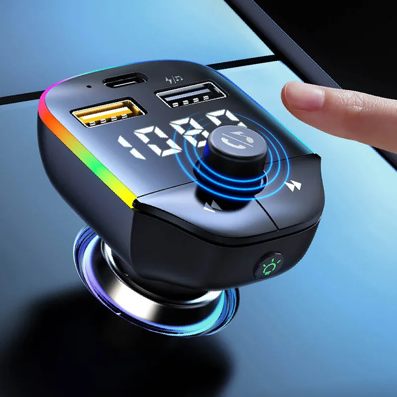 Colorful lights QC3.0 Fast USB Charger Handsfree audio Mp3 Player Receiver FM Transmitter Wireless BT 5.0 Radio Car Kit