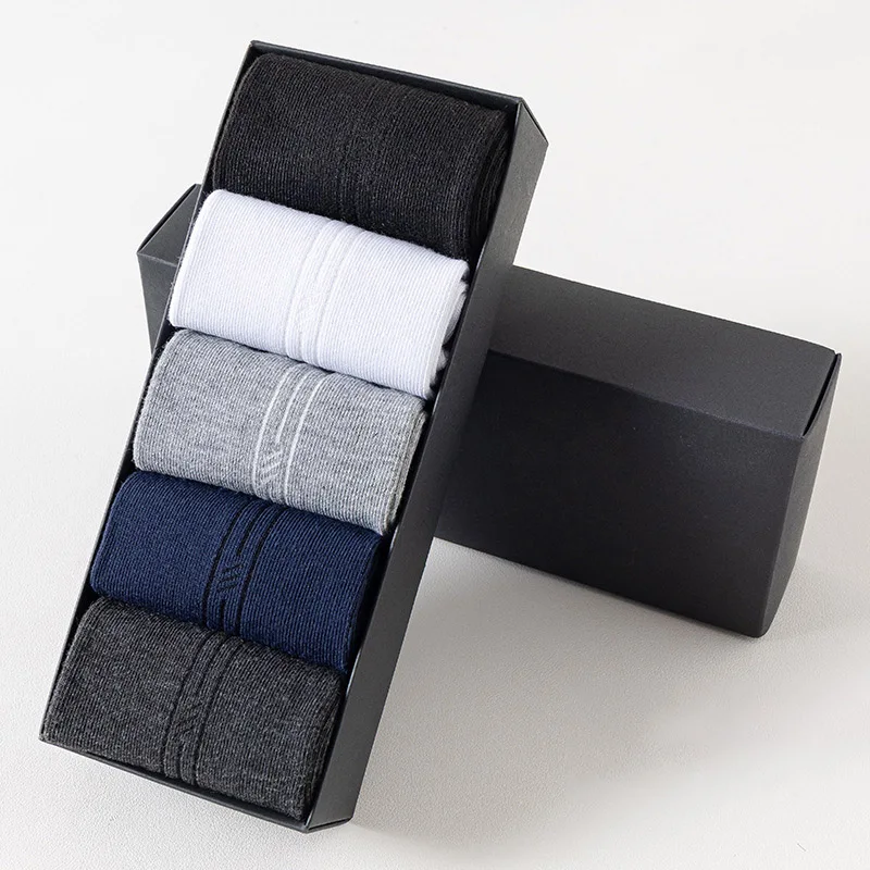 Носки мужские однотонные из чесаного хлопка, 5 пар