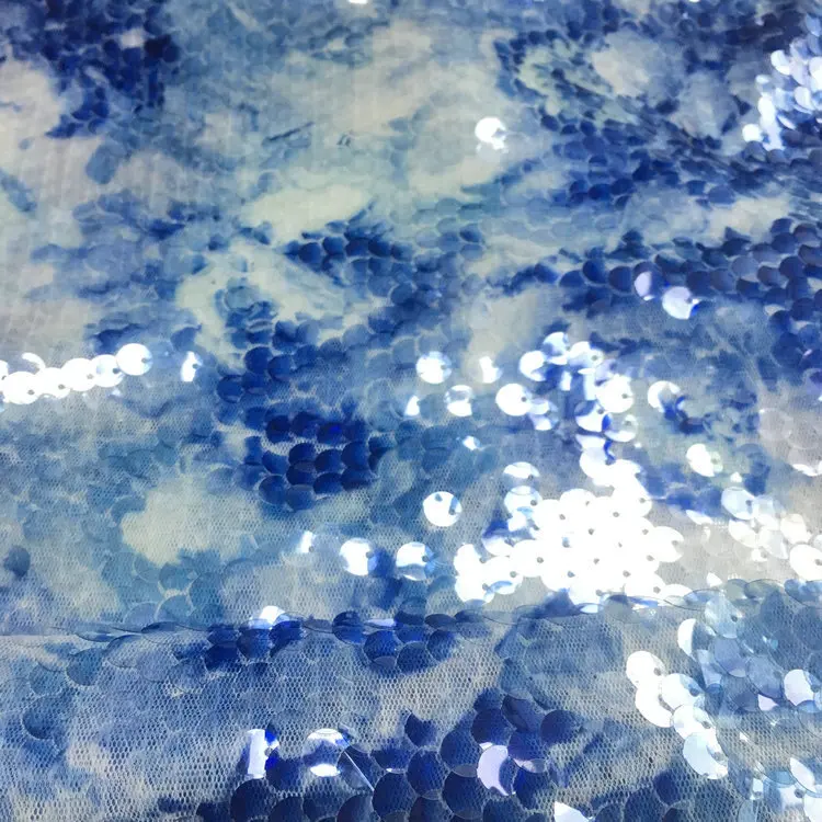Wholesale 5mm fish scale embroidery transparent mesh printing double-sided sequin fabric