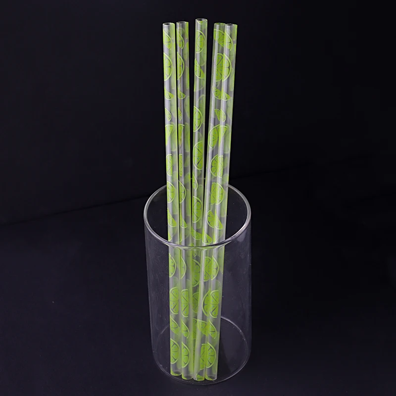 Hot Sales 2022 PP Hard Plastic Printing Straws, Green lemon Fruit Printing Drinking Straw