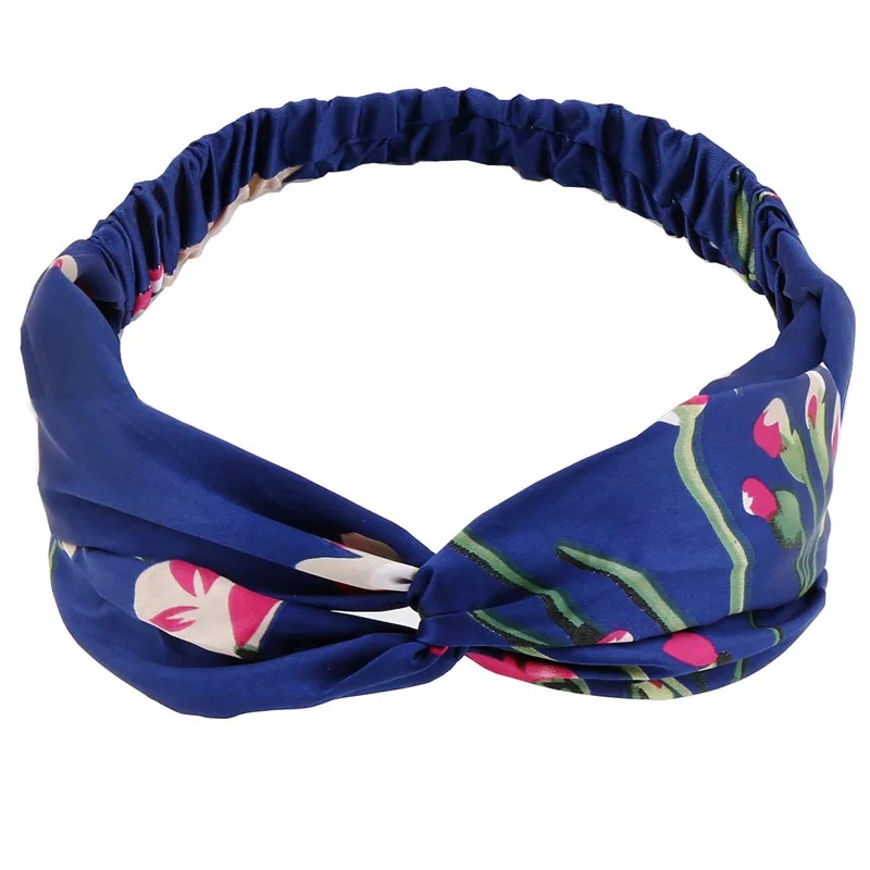 wholesale Hot Sale Silk Satin Knot Elastic Hair Band Vintage Cross Hair Accessories Bohemian Headband For Women And Girl