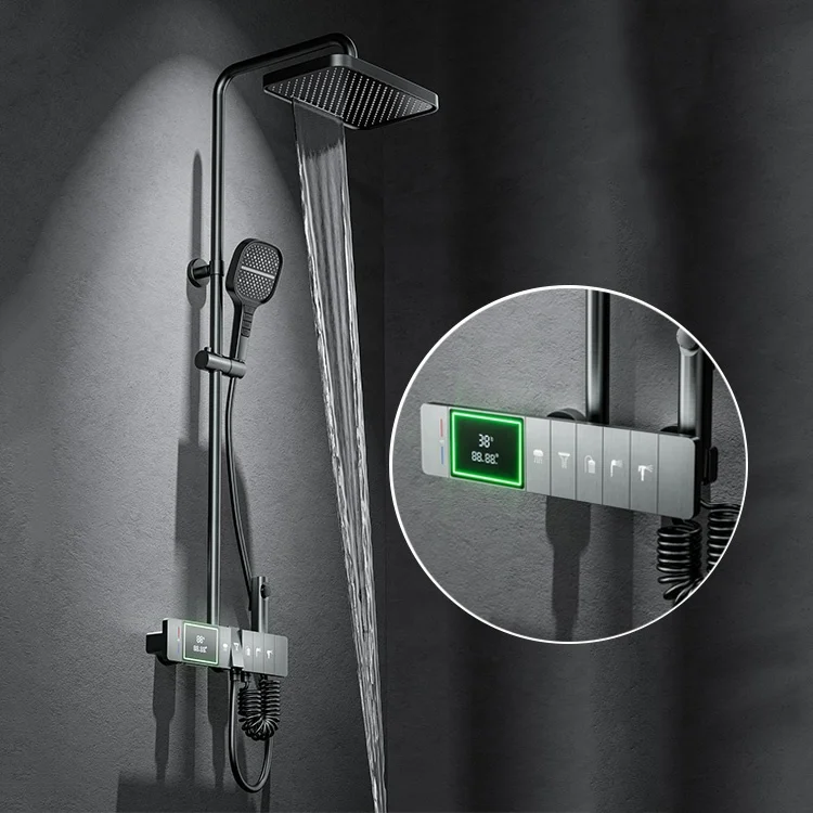 New Design Digital Wall Mounted Exposed Rainfall Thermostatic Piano Shower Mixer Set