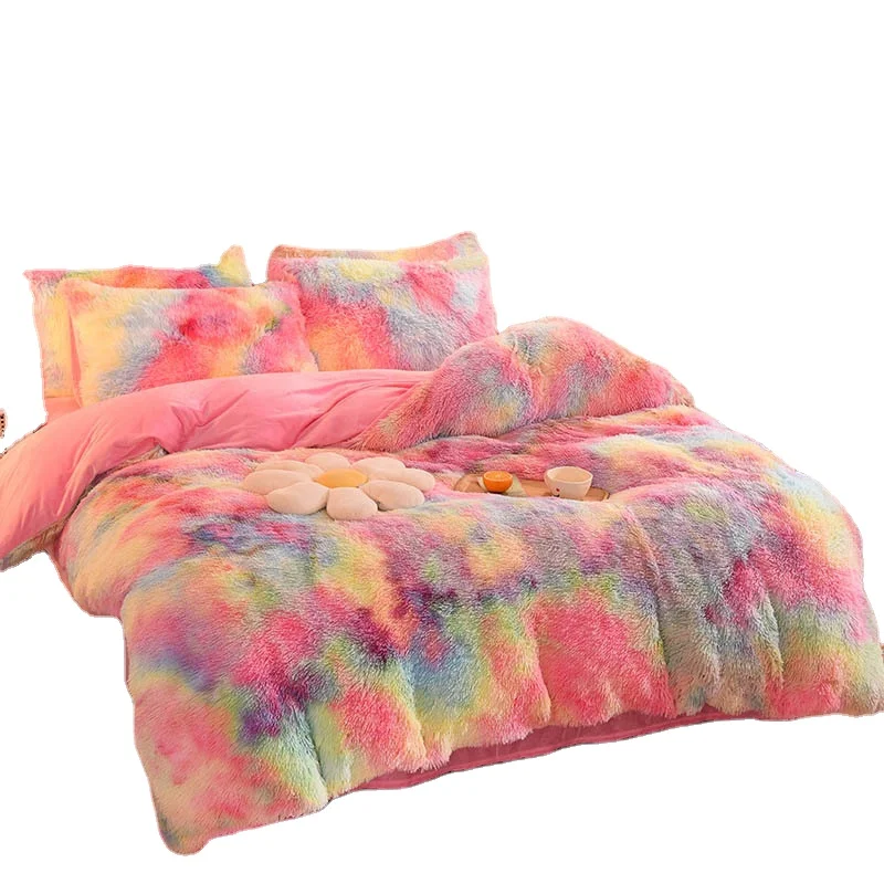 High Quality With Low Price Shaggy Faux Fur Fluffy Mink Wool Velvet Bed Sheet Comforter Sets Bedding Set For Winter