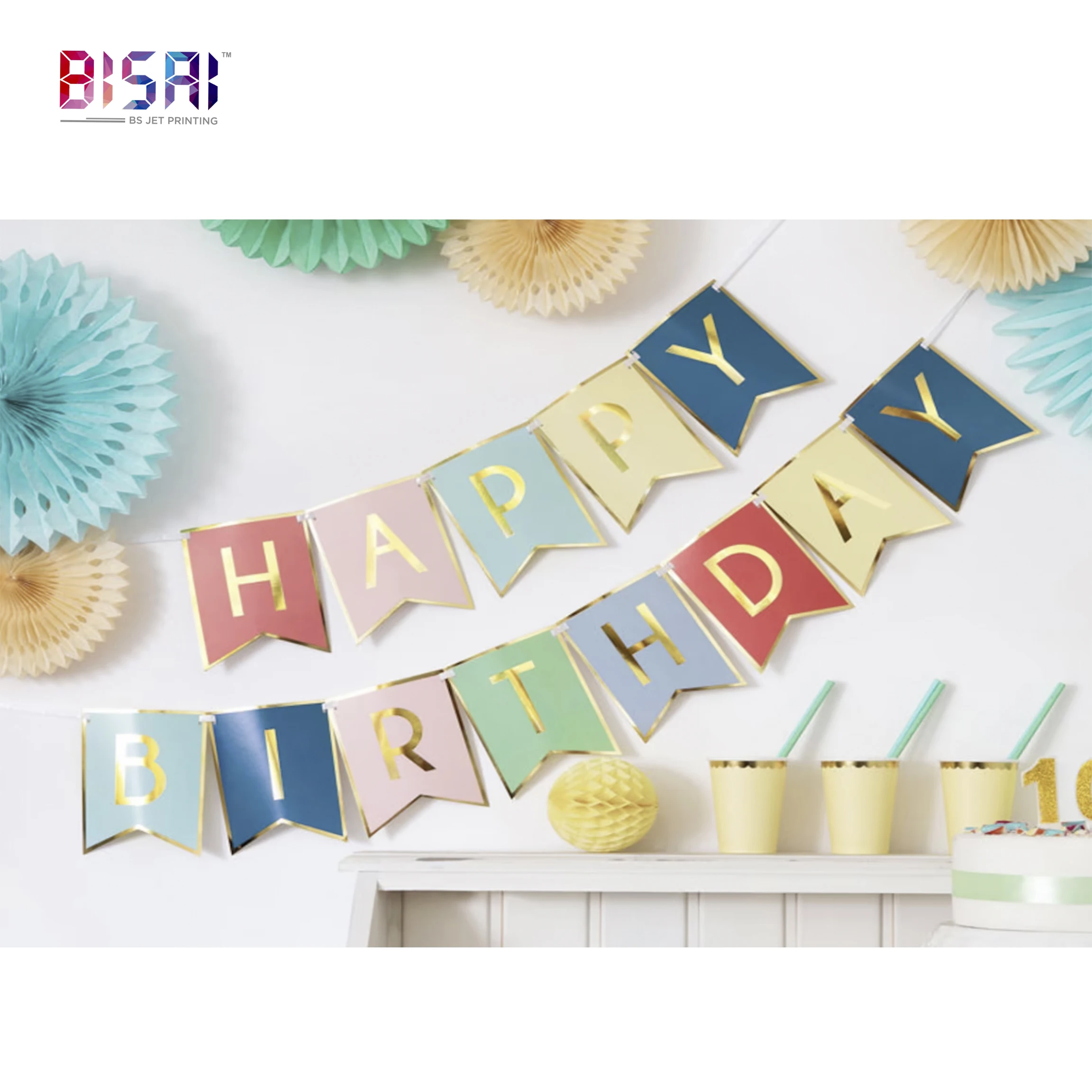 Wholesale custom polyester cartoon bunting happy birthday banner party decoration