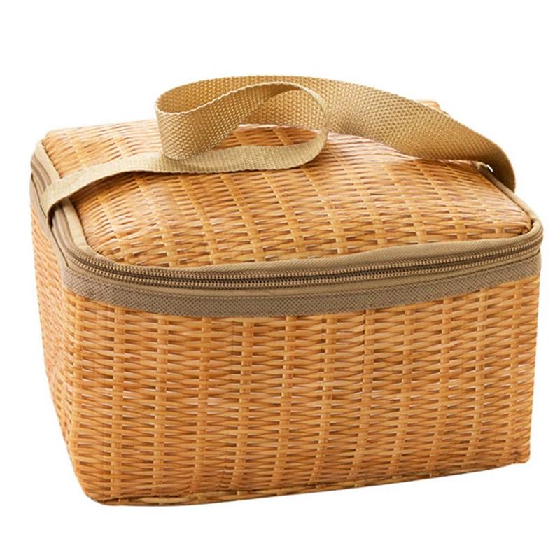 Portable Camping Picnic Bags Rattan Picnic Bag Insulated Thermal Cooler Basket Lunch Storage Box
