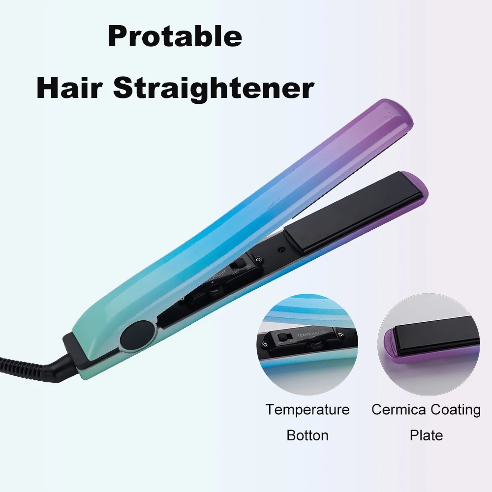 Custom Private label 1 inch PTC heating plate2 in 1 flat iron mini portable hair straightener for travel