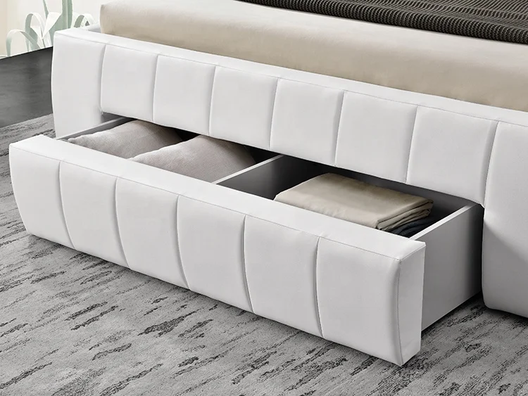 Willsoon   Modern European LIT King Double Size With Drawer Storage PU Faux Leather Bed
