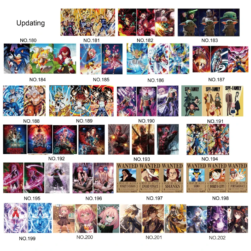 259 Design Popular Classic Anime Demon Slayer Dragonball Narutos One Pieces 3D Poster Motion Raster Wall Door Decorative Art
