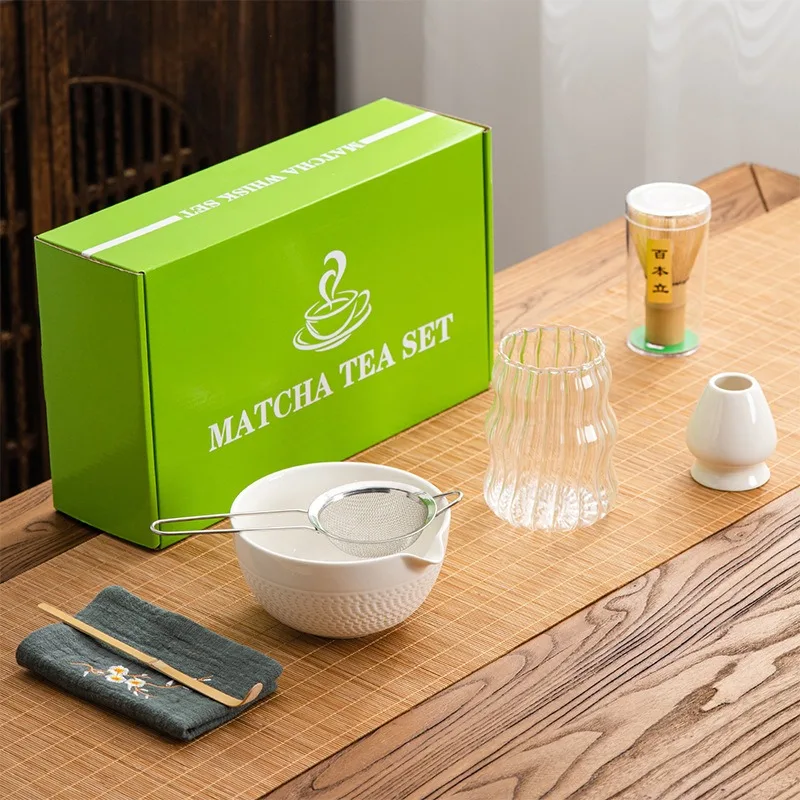 Matcha Green Tea Powder Bamboo Whisk Traditional Handcrafted Whisk Bamboo Matcha Tool Set- 7pcs