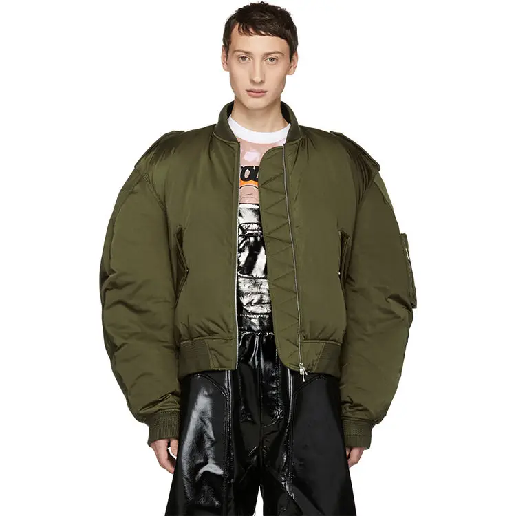 Wholesale olive green men plus size bomber jacket coat Down Filled cropped plain bomber jacket men green bomber jacket