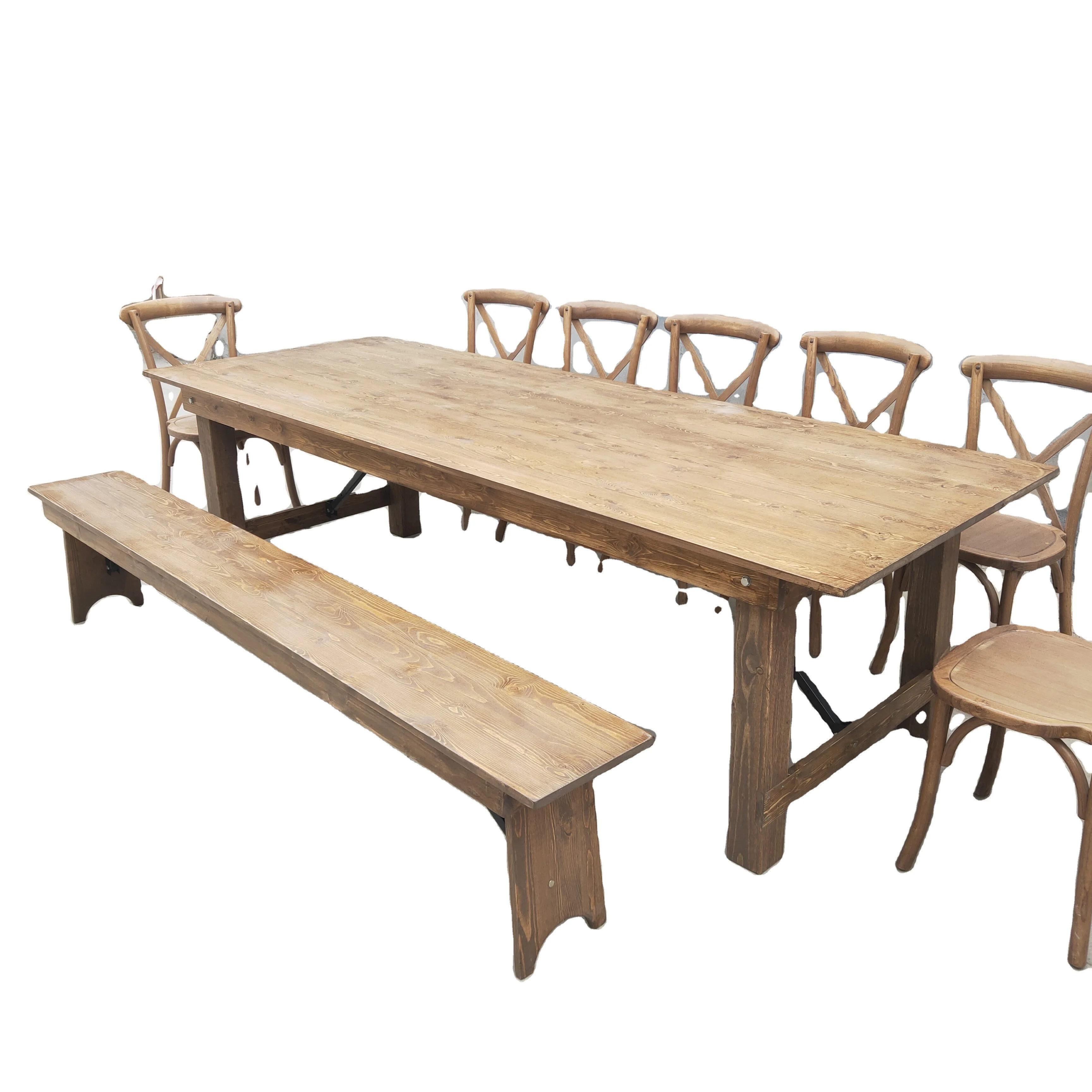  Solid wood rectangular farm dinning table with benches for wedding