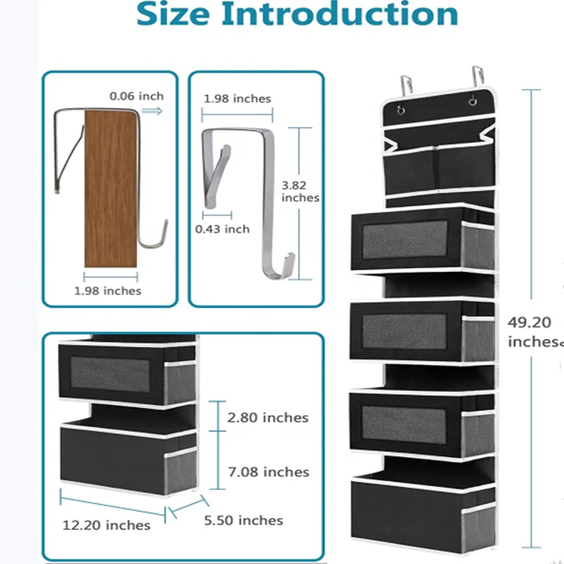 5-Shelf Over Door Hanging Organizer Collapsible Door Storage Organizer for Bedroom with 2 Small Pocket and 4 Side Pocket