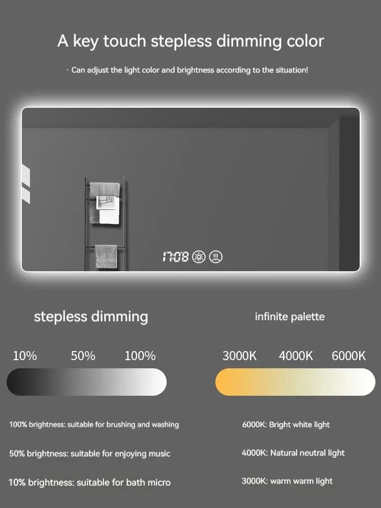 Customized led bathroom mirror backlight smart hotel bedroom defogging large espejo decorative mirror