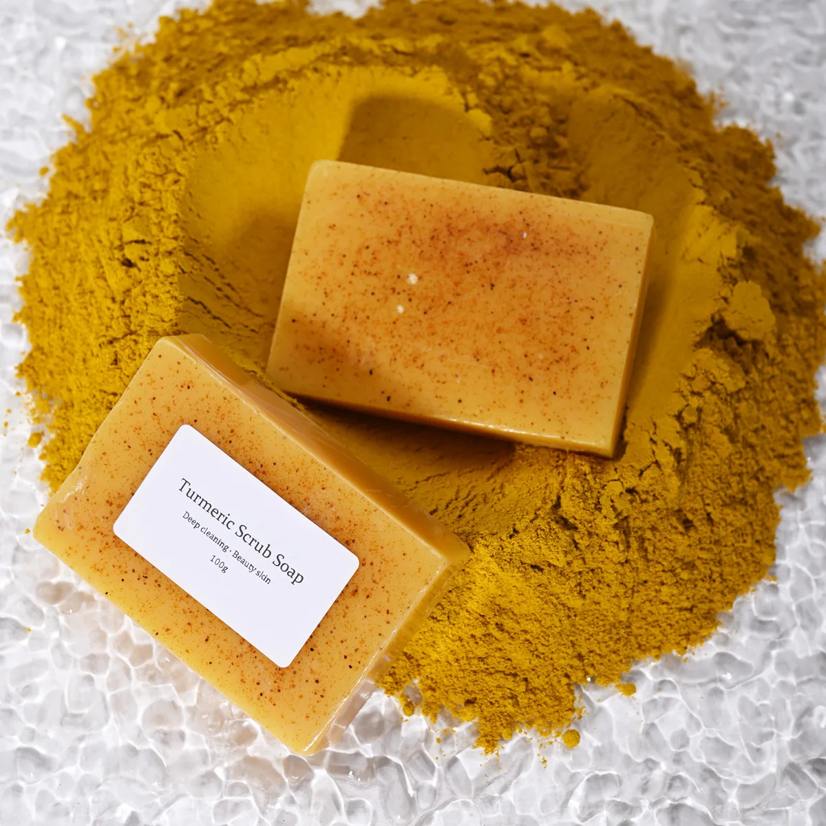 OEM Turmeric Scrub Bar Beauty Soap Facial body Whitening Skin Lightening Dark Spots Anti Acne Organic Hand made Turmeric Soap