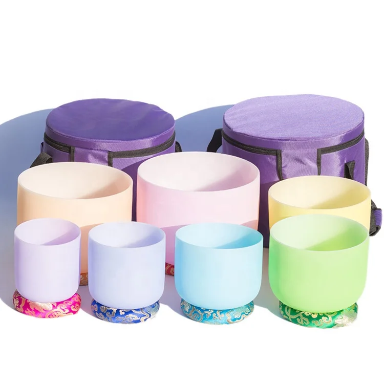 432 Гц 6-12 дюймов, цветная хрустальная Поющая чаша с 2 дорожными чехлами для переноски и бесплатной подкладкой, инструмент для исцеления звука