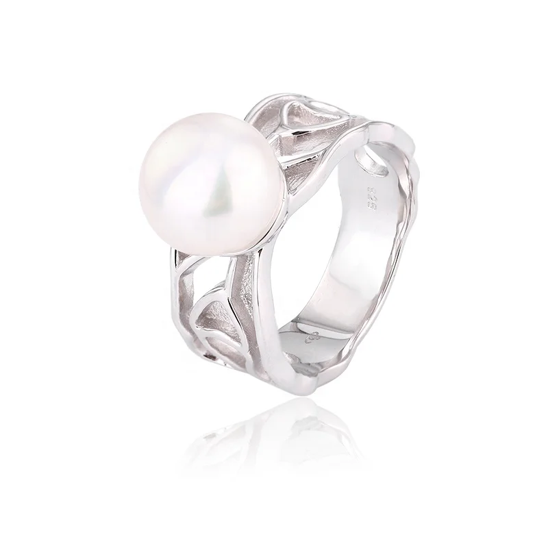 Kammy 10-10.5mm Custom Wholesale Designer Fashion Jewelry Irregular Hollow Out Minimalist Freshwater Pearl Rings For Man