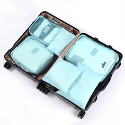 Promotional cheap price 6pcs luggage packing organizer set travel packing cubes with Laundry Bag Shoe Bag