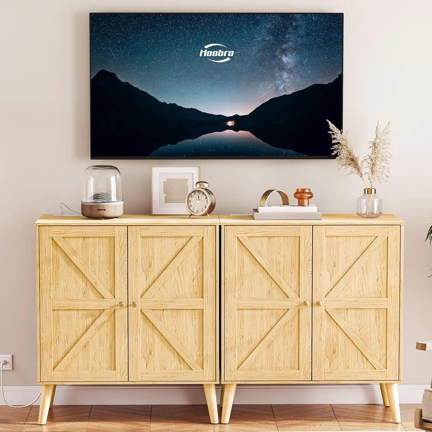 Sideboard Buffet Cabinet with Storage, Power Outlet, Kitchen Cupboard Adjustable Shelves for Living Room,