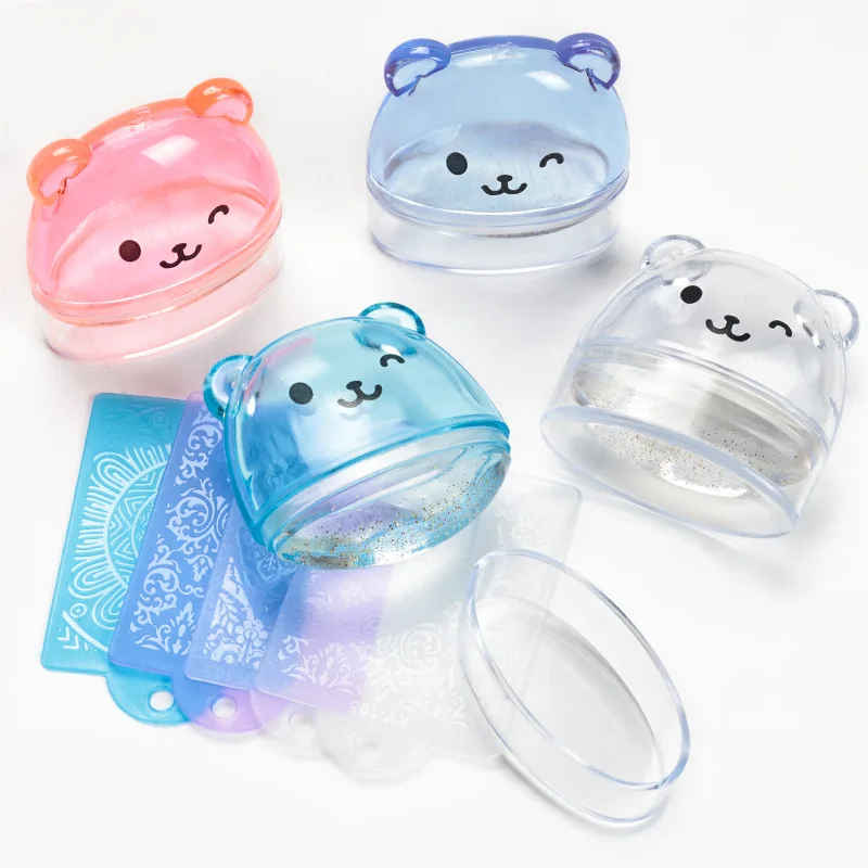 Cute Bear Nail Art Stamper With Scrapers DIY French Manicure Nail Stamper Kit For Nail Art Salon Custom