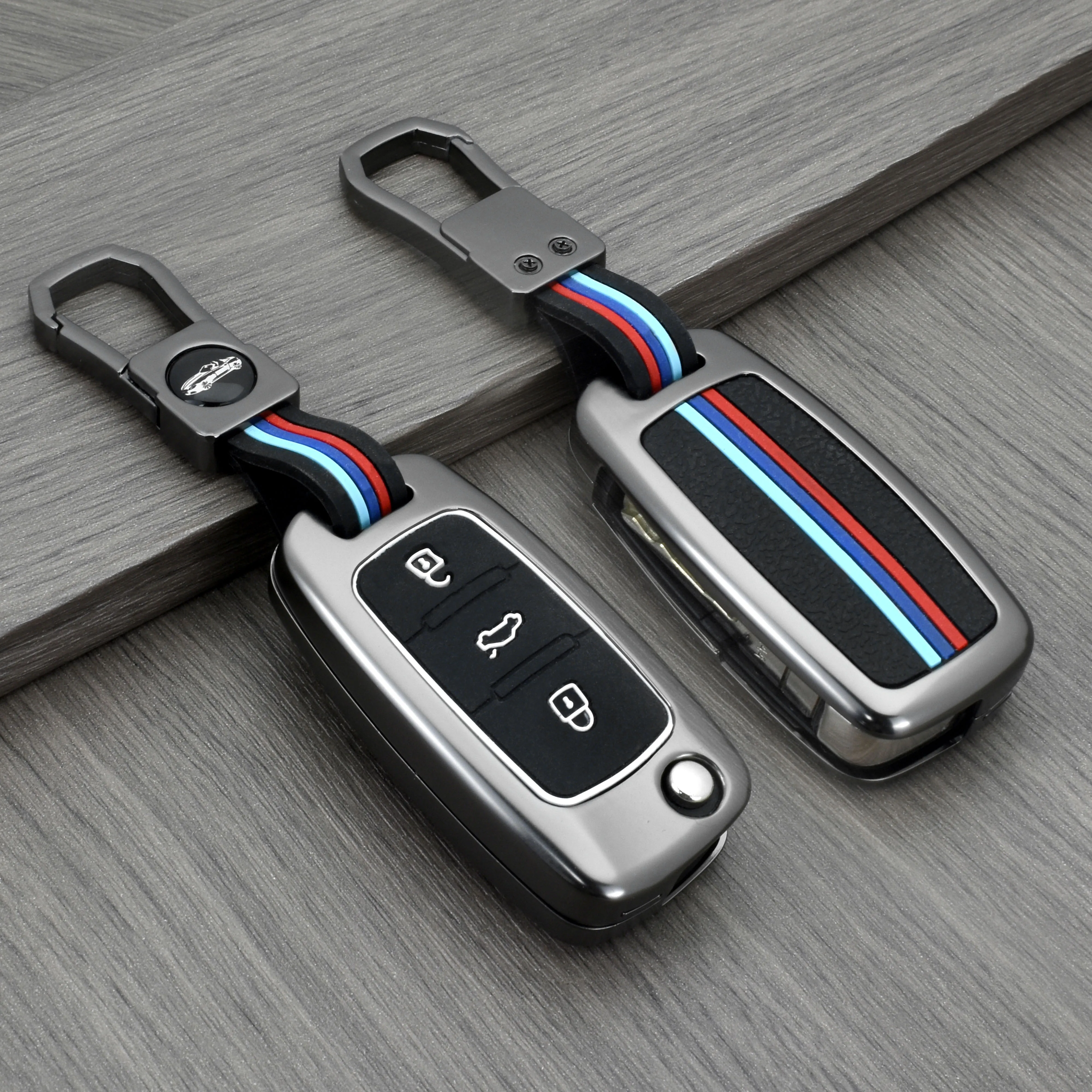 Custom Zinc Alloy+Silicone Car Key Fob Remote Cover Flip Folding Car Key Cover Case Suitable for VW Volkswagen Skoda