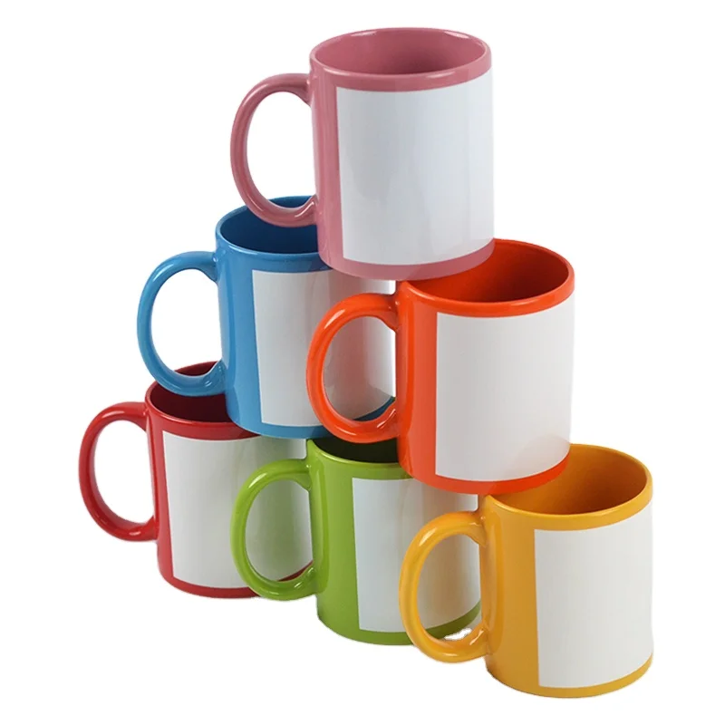 Mida 11 Oz Sublimation Color Coating Ceramic Mugs With White Patch Full Color Sublimation with Handle