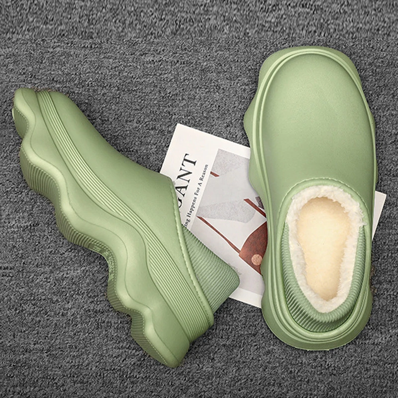 Custom Logo Fur Indoor Home Outdoor Plush Warm Ladies Flat Eva Waterproof Sandals Shoes Cotton Slippers Winter Women Men