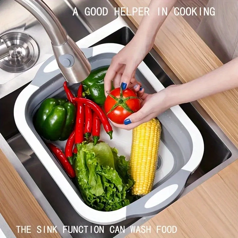 New Kitchen Accessories Foldable Chopping Board Household Washing Drain Basket Portable 2-in-1 Folding Plastic Cutting Board