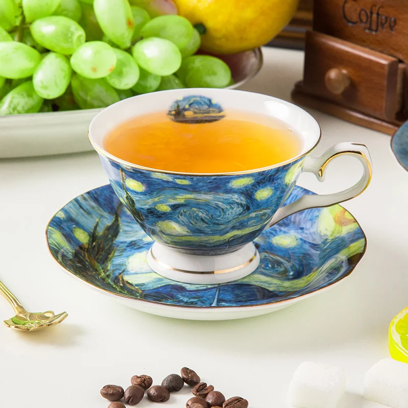 Wholesale Ceramic European Van Gogh Fine Bone China TeaCup Sets