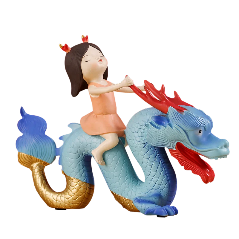 Antique Resin blue color indoor Dragon Statue for fengshui decoration
