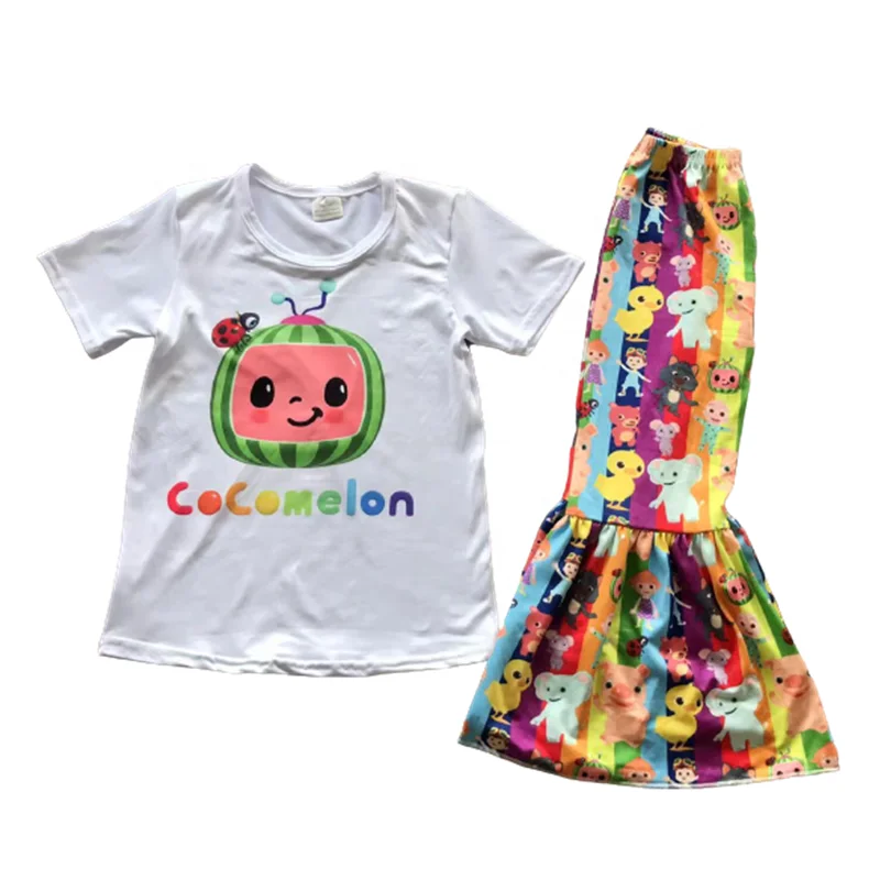
Spring new arrived baby girls short sleeves watermelon outfits kids bell bottom sets children clothing 