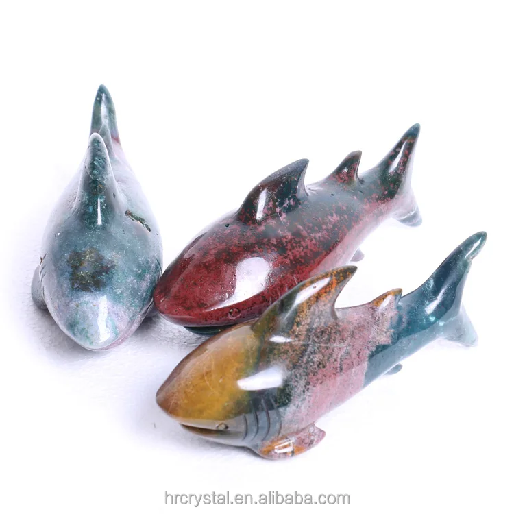 Wholesale natural high quality Marine jasper shark carvings for home decorations