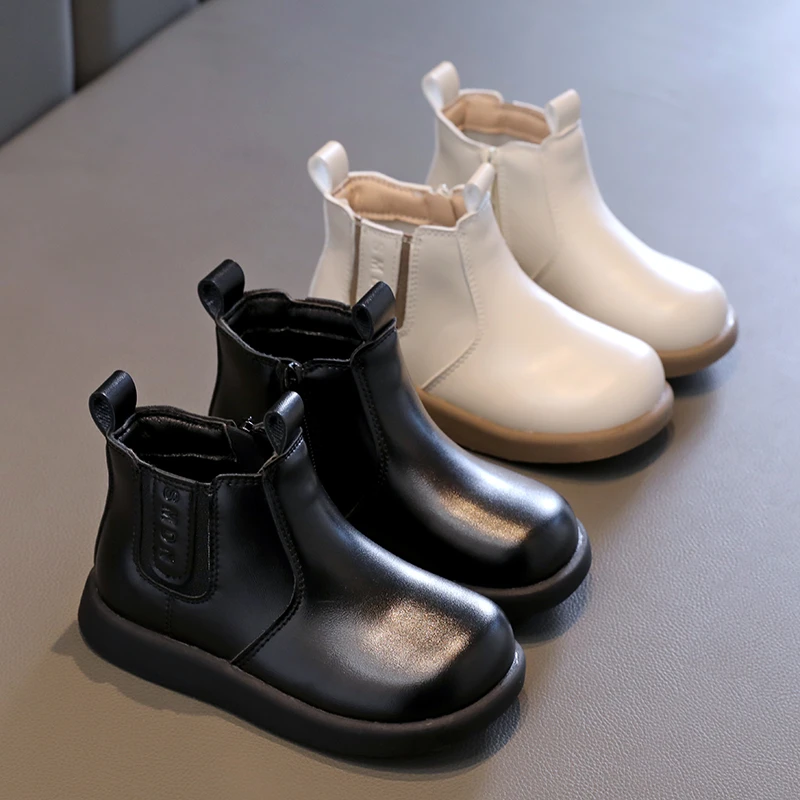 2023 осенне-зимние новые детские ботинки, однотонные, в британском стиле, маленькие кожаные ботинки для мальчиков и девочек, маленькие кожаные ботинки