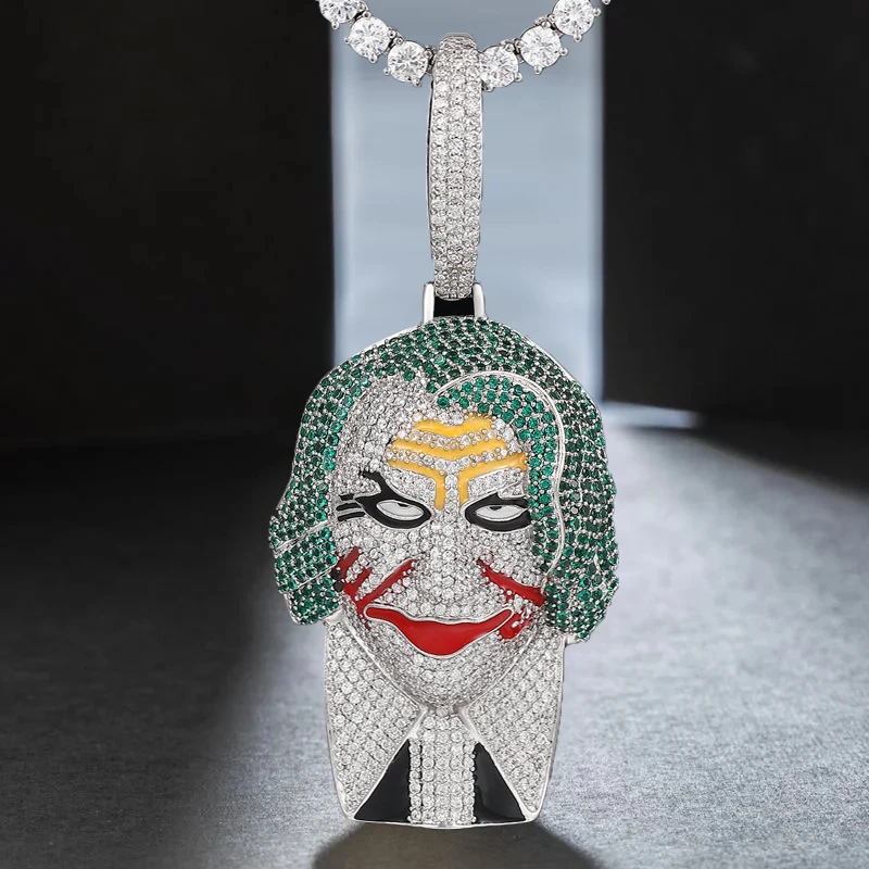 KING YEE 2021 New Design Joker CZ Jewelry Pendant Iced Out Colored Diamond Clown Pendant
