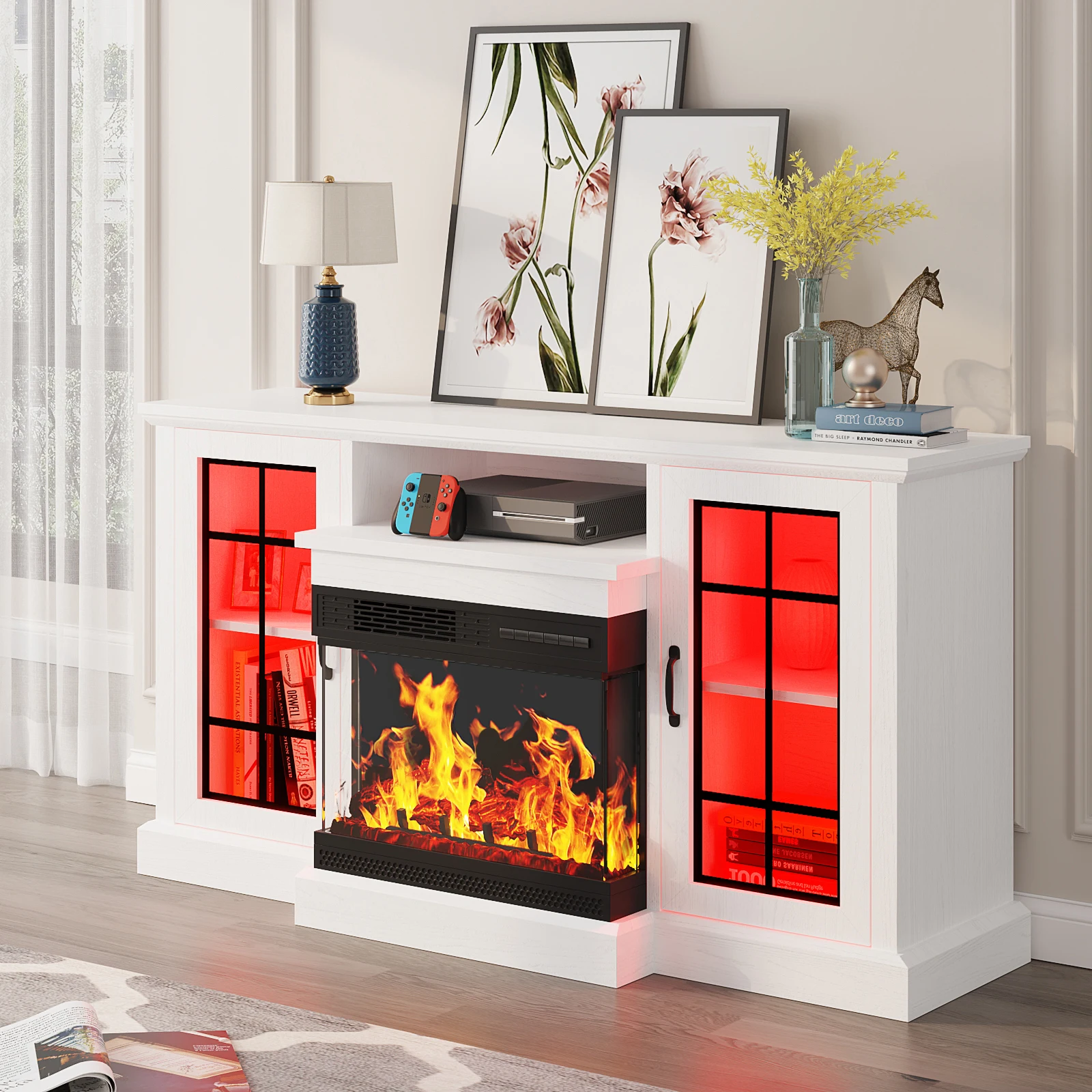 Wholesale Modern Luxury Living Room Furniture Popular Wooden TV Showcase with Fire Place TV Stand Cabinet Features Storage