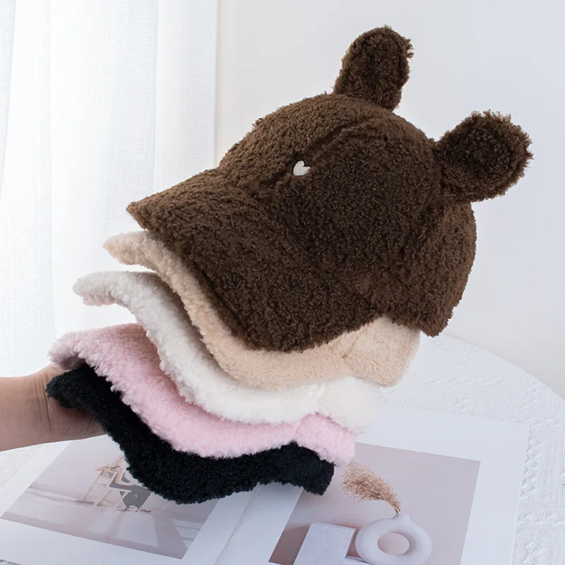 Custom Embroidery Cute Rabbit Ears Plush Baseball Cap Love All-Matching Embroidered Warm Peaked Cap