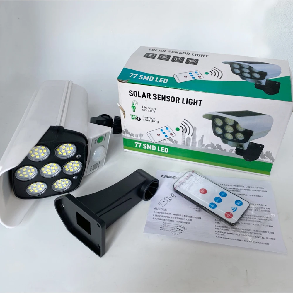 77LED Solar Outdoor Light 3 Modes Dummy Surveillance Fake Camera Solar Security Light with Motion Sensor