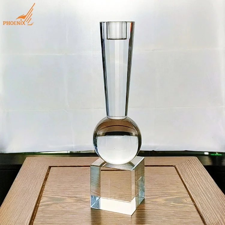Luxury K9 Unique Modern Square Clear Base Elegant Glass Crystal Taper Candlestick Pillar Holder For Decorations