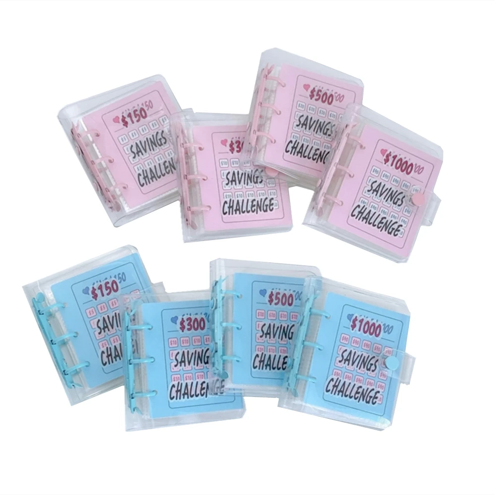 Mini 3 Rings Money Saving Challenge Binder Reusable $1000 Budget Planner Book Organizer Notebook with Cash Envelopes Stickers