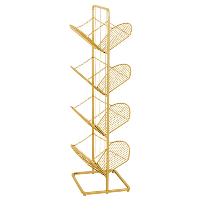 INS Nordic Iron Folding Bookshelf Living Room Study Simple Storage Rack Office Newspaper Magazine Storage Rack