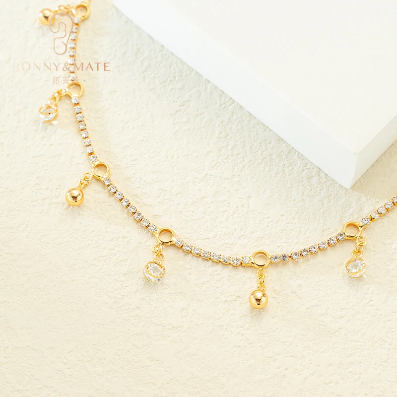 Shiny Zircon Foot Bells Anklet Jewelry High Quality Cheap Wholesale Custom Brass Charm Anklet For Women