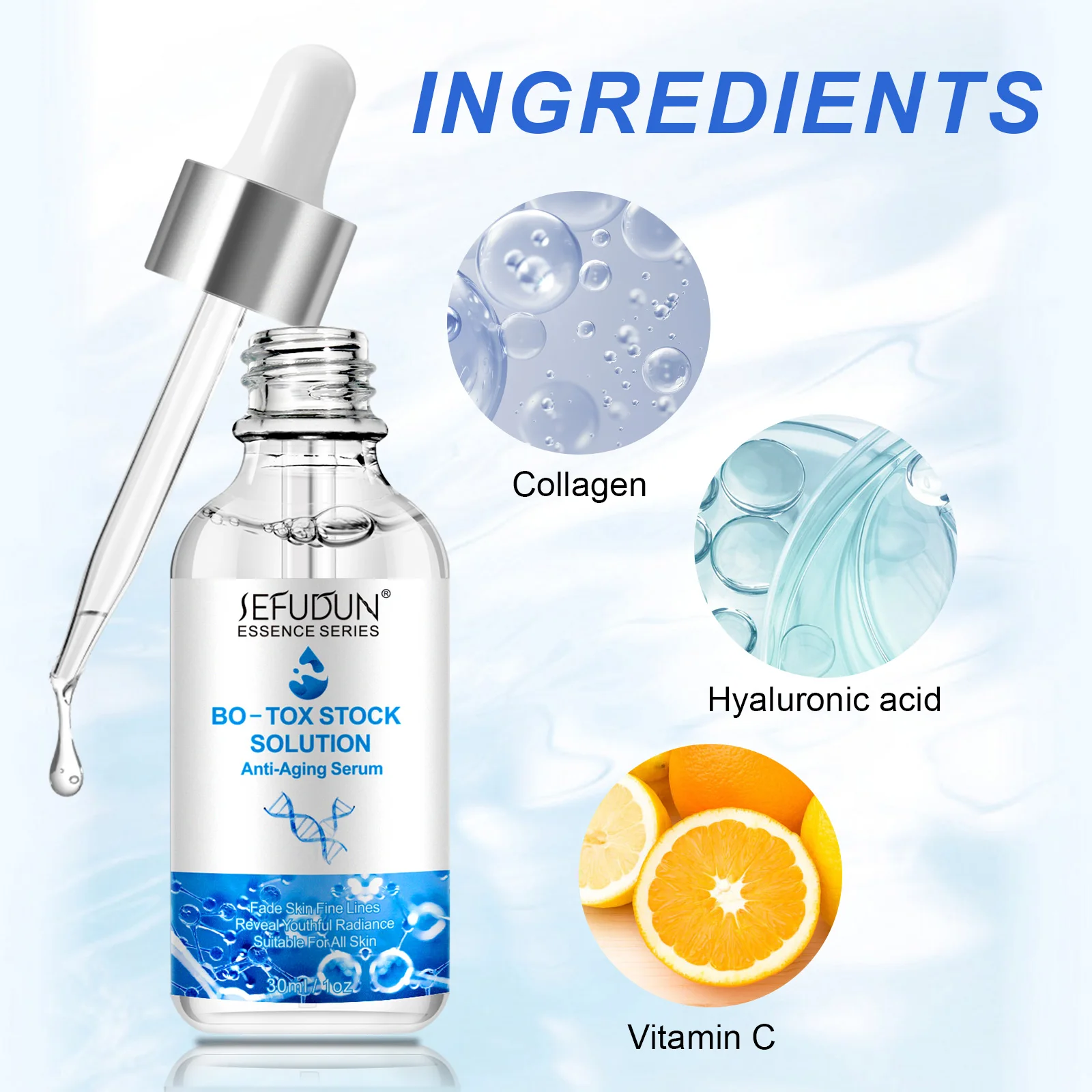SEFUDUN 30ml Organic Facial Skin Care Stock Solution Anti Aging Serum Vitamin C Hyaluronic Acid Collagen Intense Facial Serum