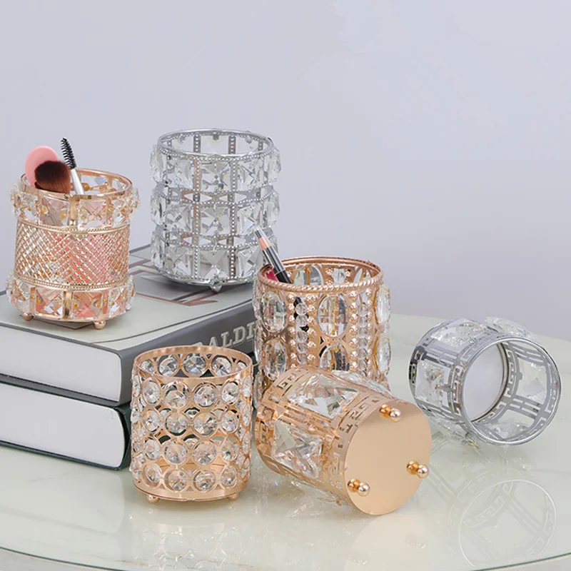 Gold & Silver Crystal Rhinestone Designs Beauty Nail Pen & Makeup Brush Holder