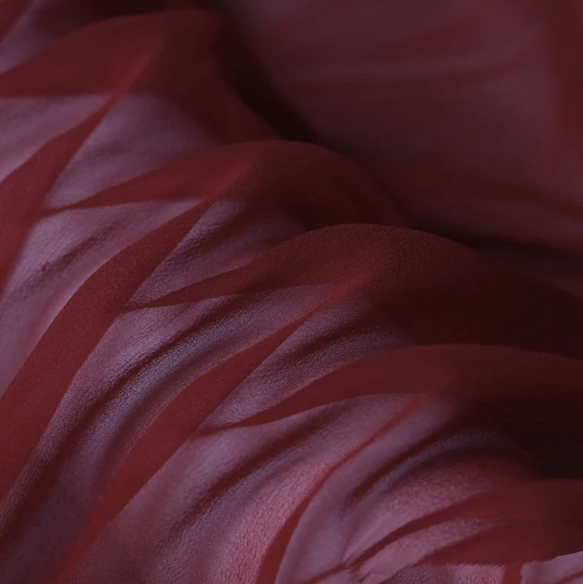 
 Burgundy 12mm Silk Georgette Fabric 44' Width Silk Transparent Gauze Fabric For Dress  