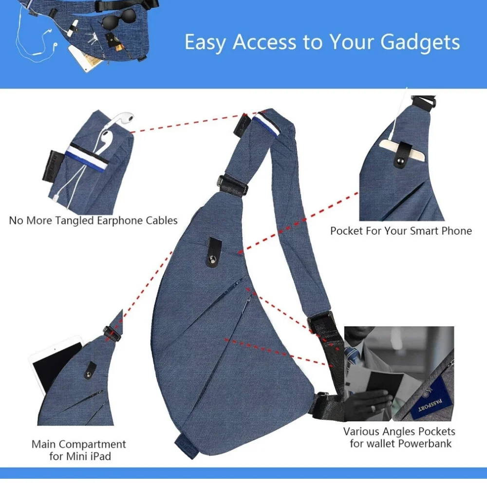 
Sling Bag Shoulder Chest Crossbody Bags Lightweight Casual Outdoor Sport Travel Hiking Multipurpose Anti Theft Sling Pure 