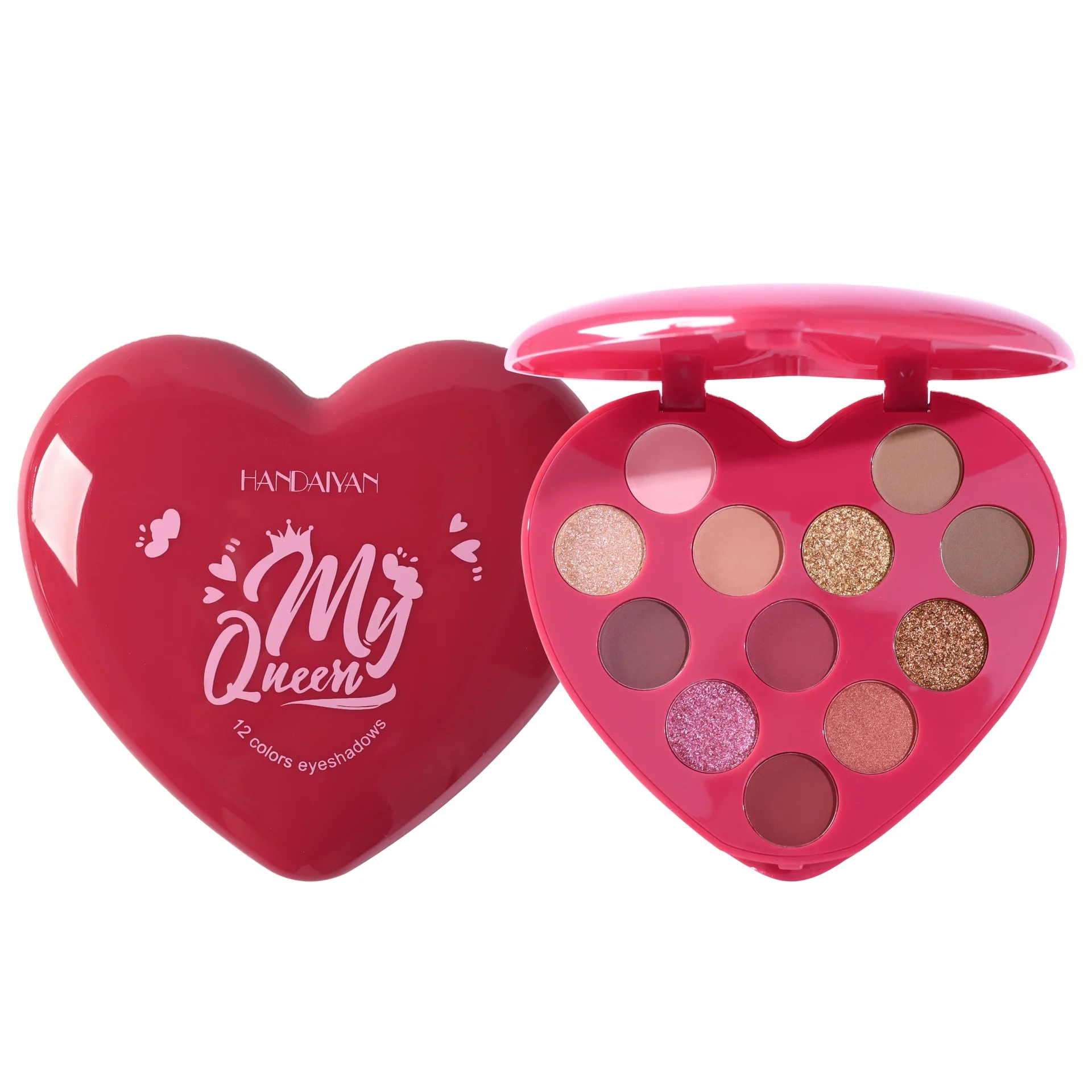 HANDAIYAN 12 Colors Heart-shaped Matte Shimmer Eyeshadow Palette Vegan Long-lasting Waterproof Makeup Cosmetics