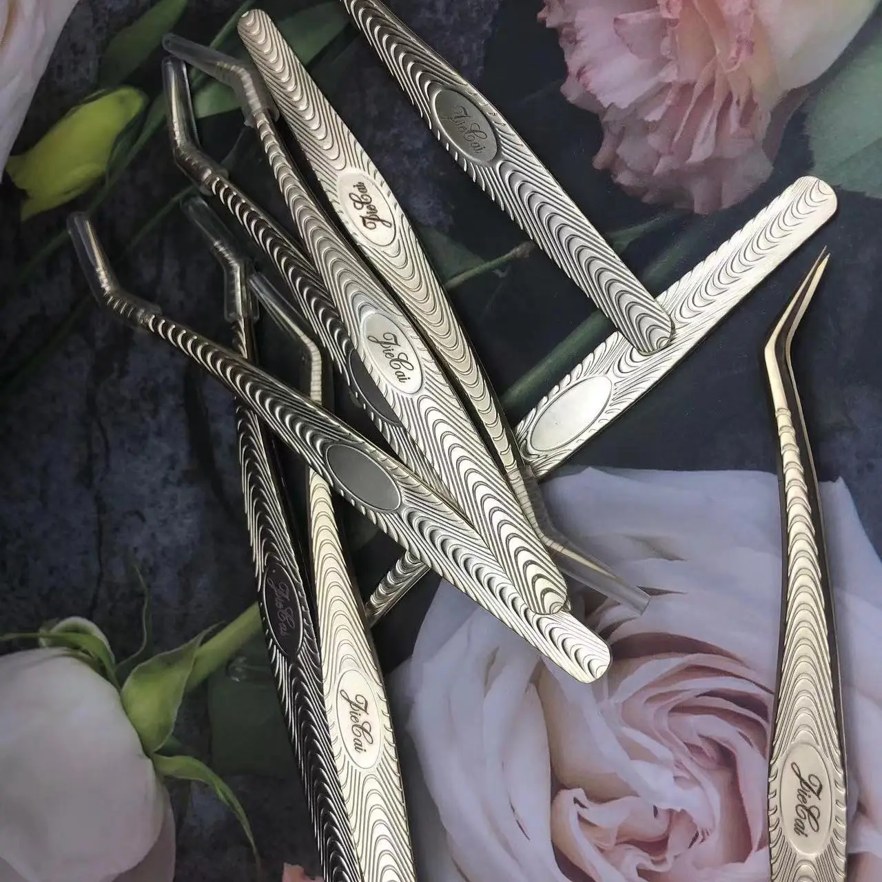 Custom Private Label 3d lash extension tweezers golden eyelash extensions tweezers